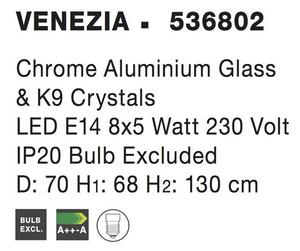 Nova Luce Závěsné svítidlo VENEZIA chromovaný hliník sklo a K9 křišťály E14 8x5 W
