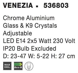 Nova Luce Nástěnné svítidlo VENEZIA chromovaný hliník sklo a K9 křišťály, E14 2x5 W