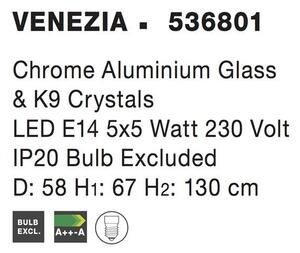 Nova Luce Závěsné svítidlo VENEZIA chromovaný hliník sklo a K9 křišťály E14 5x5 W