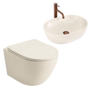 Sada Závěsné WC Focus + Umyvadlo na Desku Rea Focus Creme