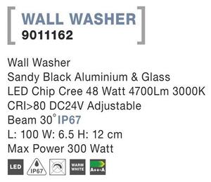 Nova Luce WALL WASHER černý hliník a sklo LED Chip Cree 48W 3000K DC24V nastavitelné 30st. IP67 Max Power 300W