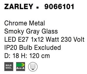 Nova Luce Závěsné svítidlo ZARLEY chromovaný kov kouřové šedé sklo E27 1x12W