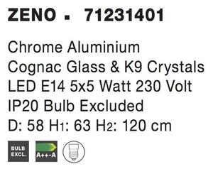 Nova Luce Závěsné svítidlo ZENO, kouřové sklo a K9 křišťály E14 5x5 W