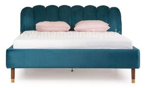 Čalouněná postel Muse, 160x200 cm, modrá sametová/hnědá