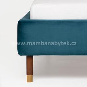 Čalouněná postel Muse, 160x200 cm, modrá sametová/hnědá