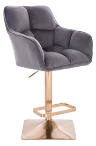 LuxuryForm Barová židle AMALFI VELUR na zlaté hranaté podstavě - tmavě šedá