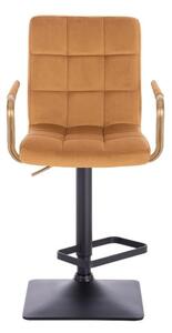 LuxuryForm Barová židle VERONA GOLD VELUR na černé hranaté základně - hnědá