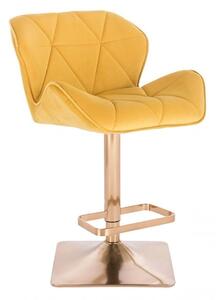 LuxuryForm Barová židle MILANO VELUR na zlaté hranaté podstavě - žlutá