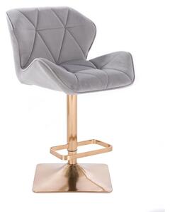 LuxuryForm Barová židle MILANO VELUR na zlaté hranaté podstavě - světle šedá