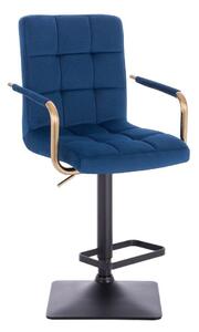 LuxuryForm Barová židle VERONA GOLD VELUR na černé hranaté základně - modrá