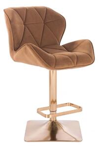 LuxuryForm Barová židle MILANO VELUR na zlaté hranaté podstavě - hnědá
