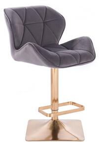 LuxuryForm Barová židle MILANO VELUR na zlaté hranaté podstavě - tmavě šedá