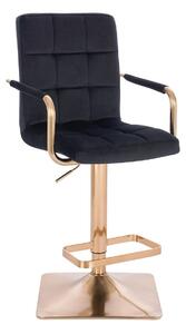 LuxuryForm Barová židle VERONA GOLD VELUR na zlaté hranaté základně - černá