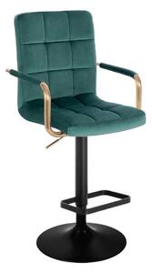 LuxuryForm Barová židle VERONA GOLD VELUR na černém talíři - zelená