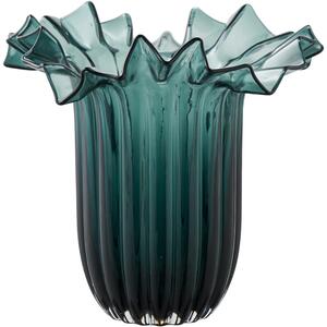 Nordic Living Tmavě zelená skleněná váza Cora 30 cm