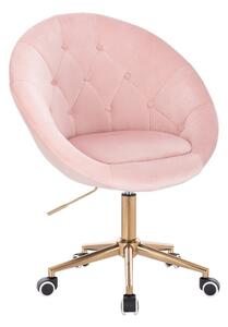 LuxuryForm DESIGN Křeslo VERA VELUR na zlaté podstavě s kolečky - světle růžové