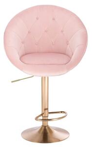 LuxuryForm Barová židle VERA VELUR na zlatém talíři - světle růžová