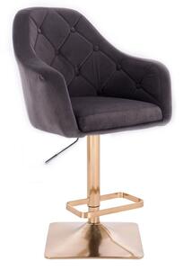 LuxuryForm Barová židle ANDORA VELUR na zlaté hranaté podstavě - tmavě šedá