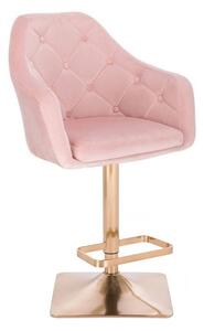 LuxuryForm Barová židle ANDORA VELUR na zlaté hranaté podstavě - světle růžová