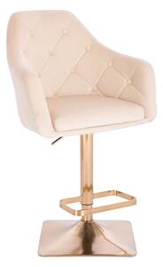 LuxuryForm Barová židle ANDORA VELUR na zlaté hranaté podstavě - krémová