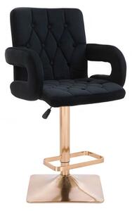 LuxuryForm Barová židle BOSTON VELUR na zlaté hranaté podstavě - černá
