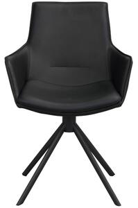 Černá kožená otočná jídelní židle ROWICO LOWELL s područkami