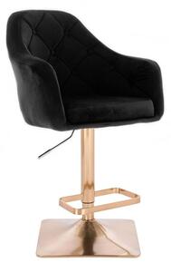 LuxuryForm Barová židle ANDORA VELUR na zlaté hranaté podstavě - černá