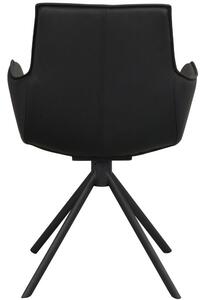 Černá kožená otočná jídelní židle ROWICO LOWELL s područkami