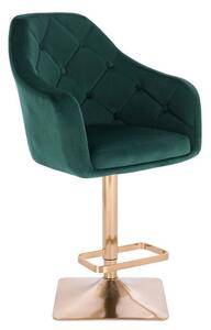 LuxuryForm Barová židle ANDORA VELUR na zlaté hranaté podstavě - zelená