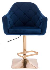 LuxuryForm Barová židle ANDORA VELUR na zlaté hranaté podstavě - modrá