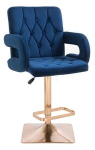 LuxuryForm Barová židle BOSTON VELUR na zlaté hranaté podstavě - modrá