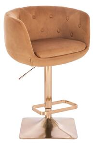 LuxuryForm Barová židle MONTANA VELUR na zlaté hranaté podstavě - hnědá