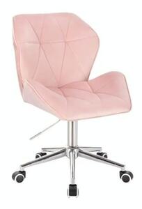 Židle MILANO MAX VELUR na stříbrné podstavě s kolečky - světle růžová