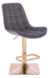LuxuryForm Barová židle PARIS VELUR na zlaté hranaté podstavě - šedá