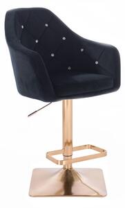 LuxuryForm Barová židle ROMA VELUR na zlaté hranaté podstavě - černá