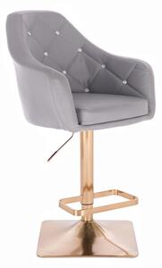 LuxuryForm Barová židle ROMA na zlaté hranaté podstavě - šedá