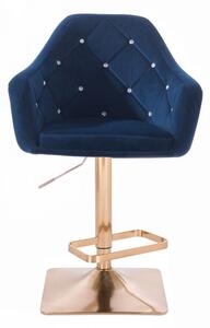 LuxuryForm Barová židle ROMA VELUR na zlaté hranaté podstavě - modrá