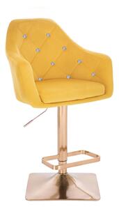 LuxuryForm Barová židle ROMA VELUR na zlaté hranaté podstavě - žlutá