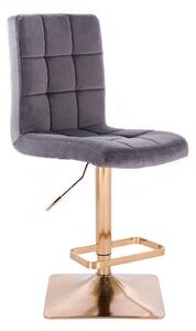 LuxuryForm Barová židle TOLEDO VELUR na zlaté hranaté podstavě - tmavě šedá