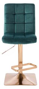 LuxuryForm Barová židle TOLEDO VELUR na zlaté hranaté podstavě - zelená