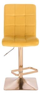 LuxuryForm Barová židle TOLEDO VELUR na zlaté hranaté podstavě - žlutá