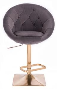 LuxuryForm Barová židle VERA VELUR na zlaté hranaté podstavě - šedá