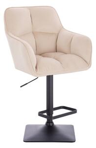 LuxuryForm Barová židle AMALFI VELUR na černé hranaté podstavě - krémová