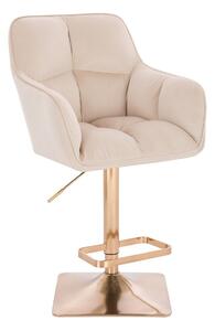 LuxuryForm Barová židle AMALFI VELUR na zlaté hranaté podstavě - krémová