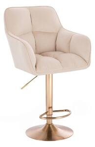 LuxuryForm Barová židle AMALFI VELUR na zlatém talíři - krémová