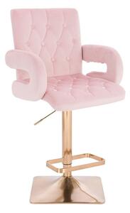 LuxuryForm Barová židle BOSTON VELUR na zlaté hranaté podstavě - světle růžová