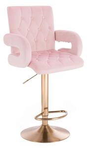 LuxuryForm Barová židle BOSTON VELUR na zlatém talíři - světle růžová