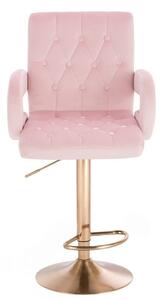 LuxuryForm Barová židle BOSTON VELUR na zlatém talíři - světle růžová
