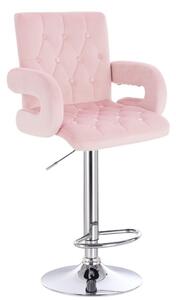 LuxuryForm Barová židle BOSTON VELUR na stříbrném talíři - světle růžová
