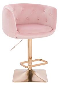 LuxuryForm Barová židle MONTANA VELUR na zlaté hranaté podstavě - růžová